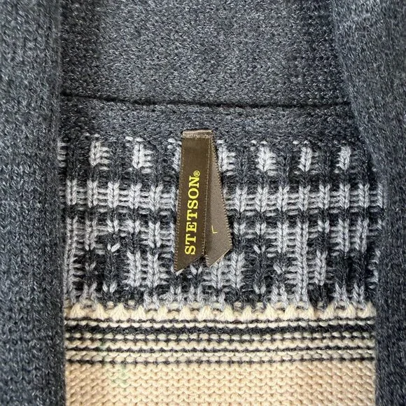 Stetson Womens Southwestern Cardigan Sweater Belted Shawl Collar L Brown/Gray St - Picture 2 of 8